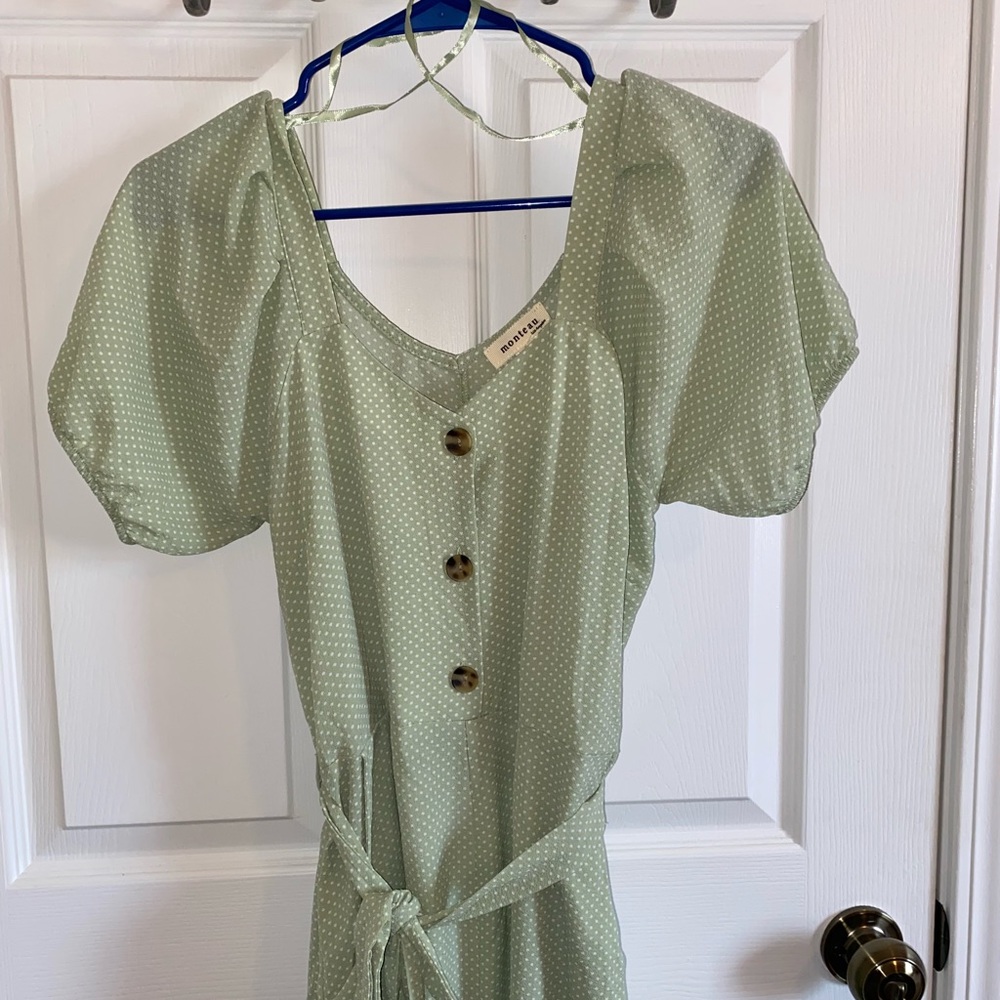 Monteau: NWT green polkadot jump suit